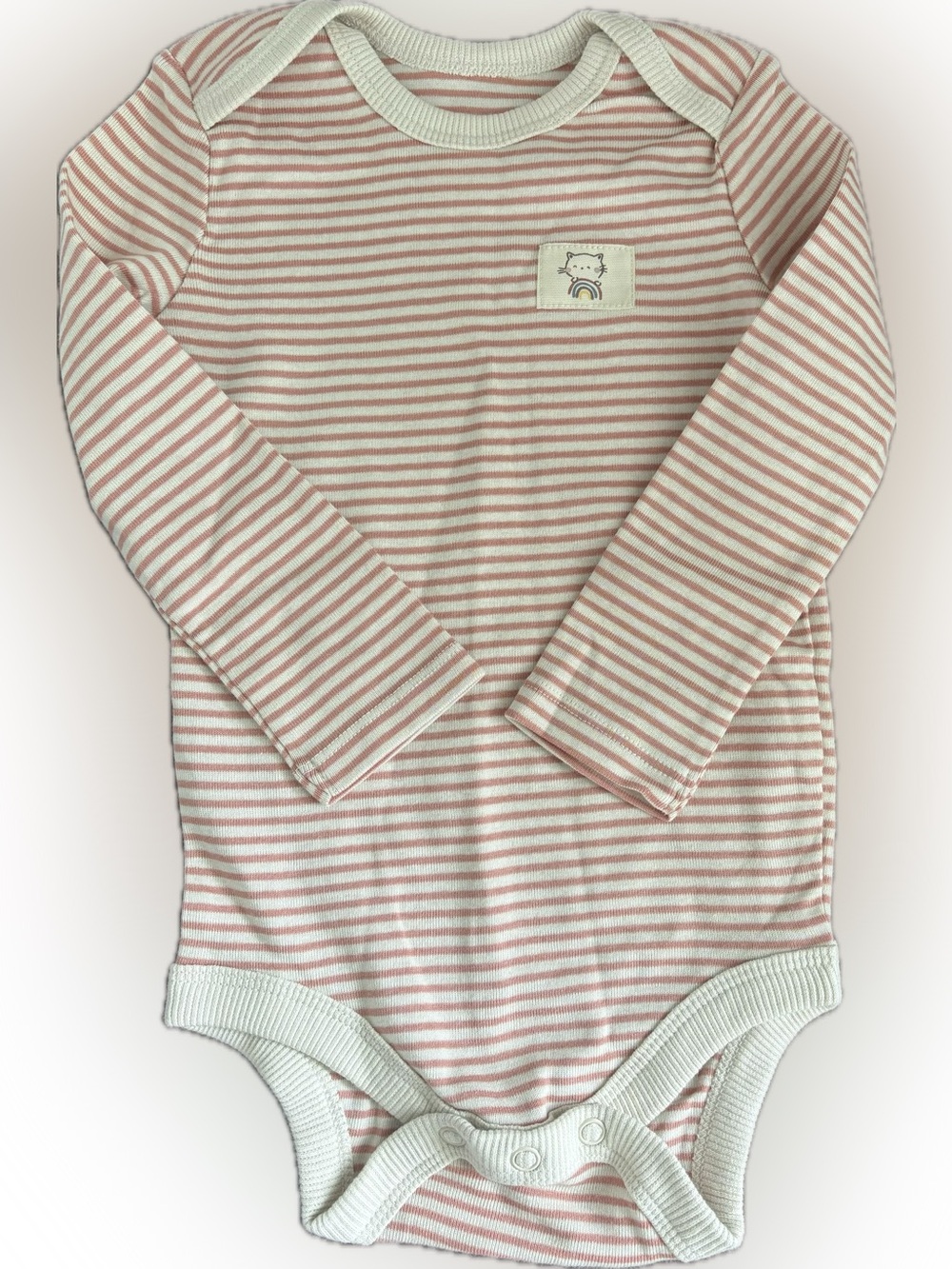 NWOT 100% Cotton Pink & Beige Striped Baby Long Sleeve Bodysuit Onesie